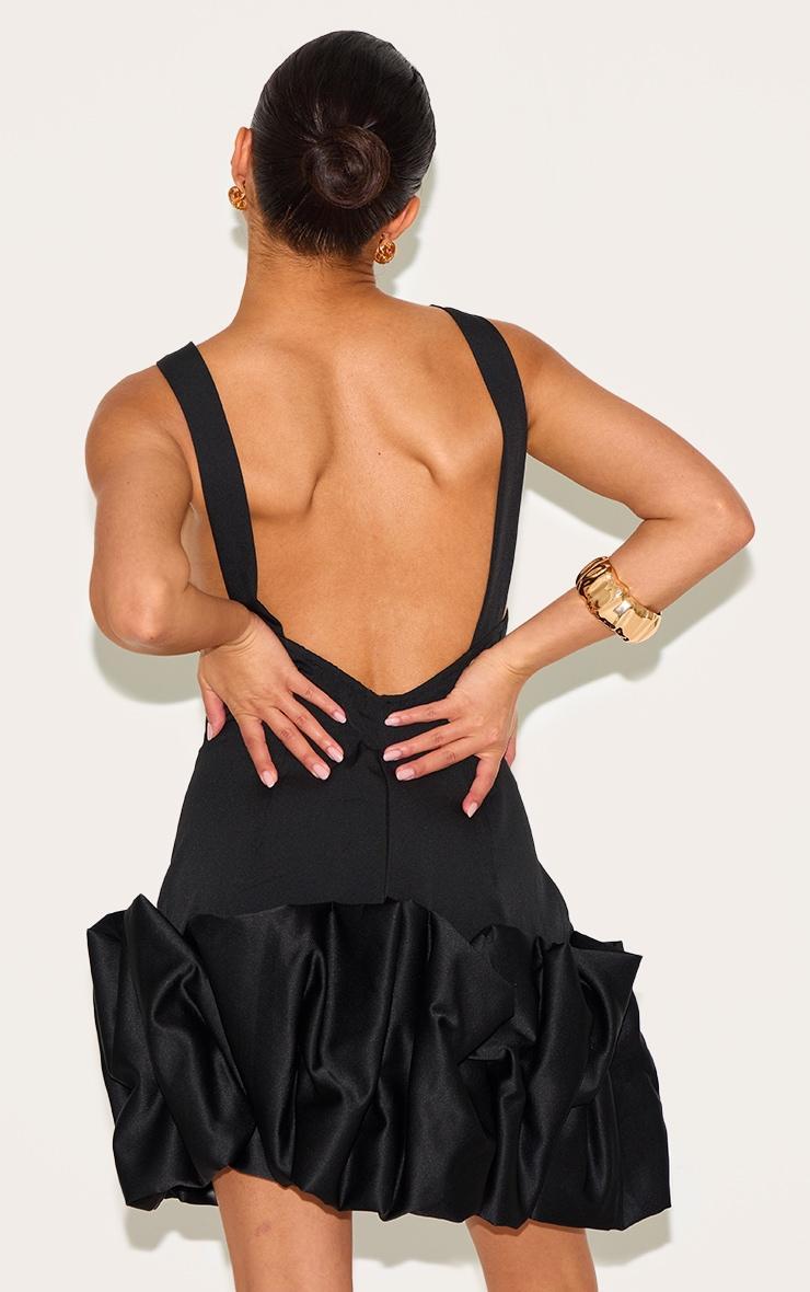 Petite Black Satin Puffball Mini Dress Product Image