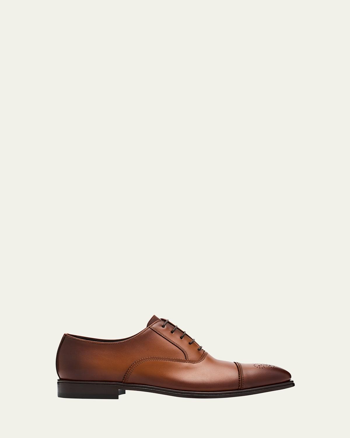 Mens Boston Brogue Leather Cap-Toe Oxfords Product Image