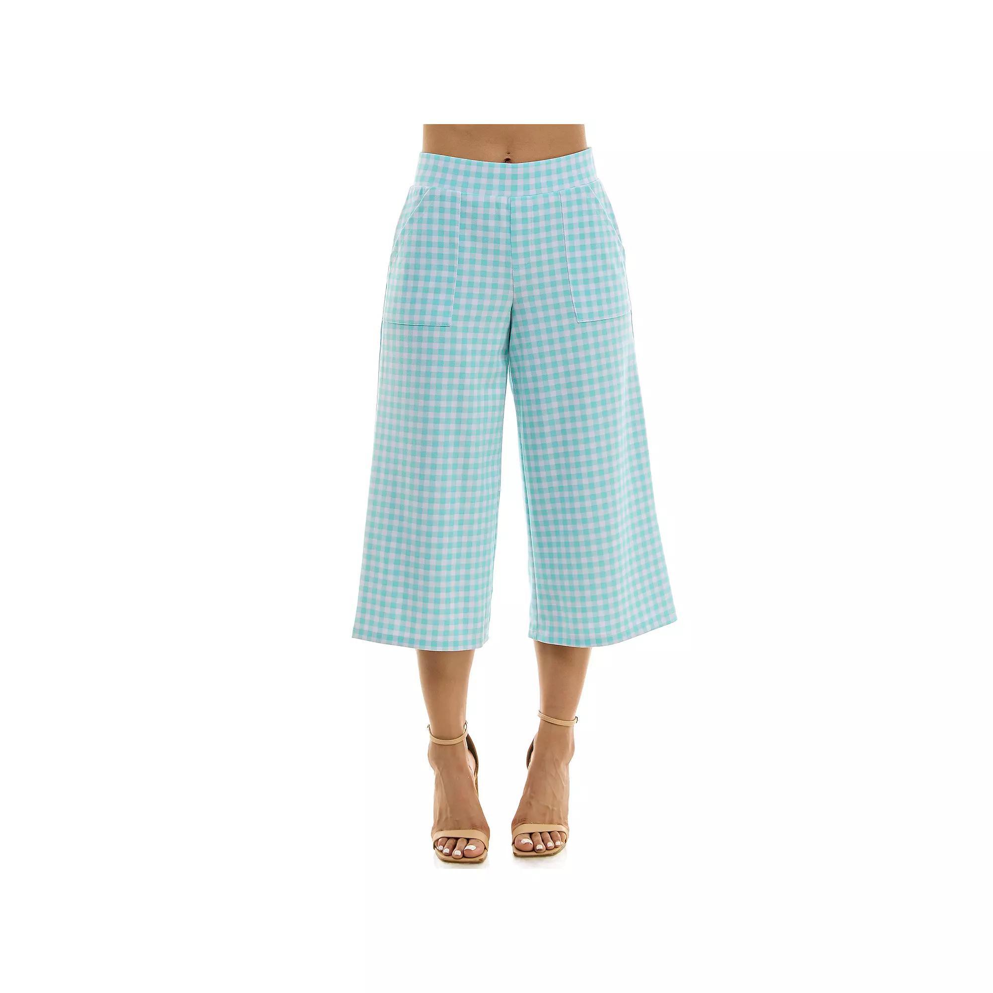 Women's Nina Leonard Gingham Coulotte Pants, Size: Small, Robins Egg White Product Image