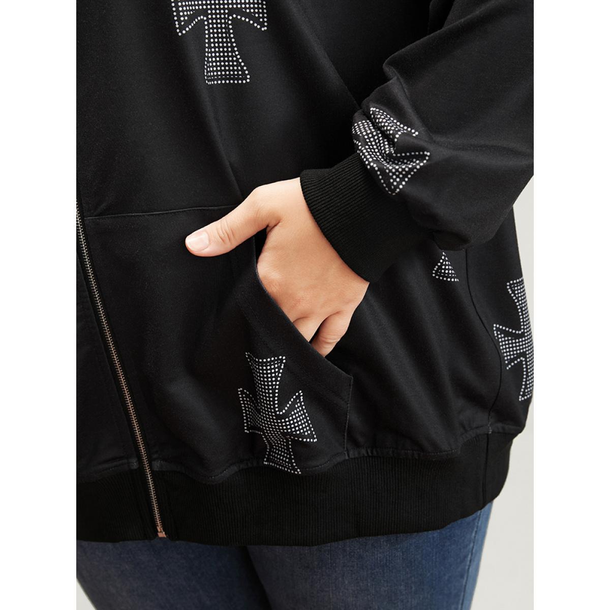 Plus Size Halloween Pocket Zipper Hooded Sweatshirt Women Black Casual Zipper Hooded Dailywear Sweatshirts BloomChic 30/6X Product Image