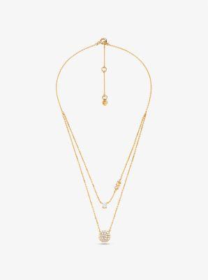 Precious Metal-Plated Sterling Silver Pavé Disc Layering Necklace Product Image