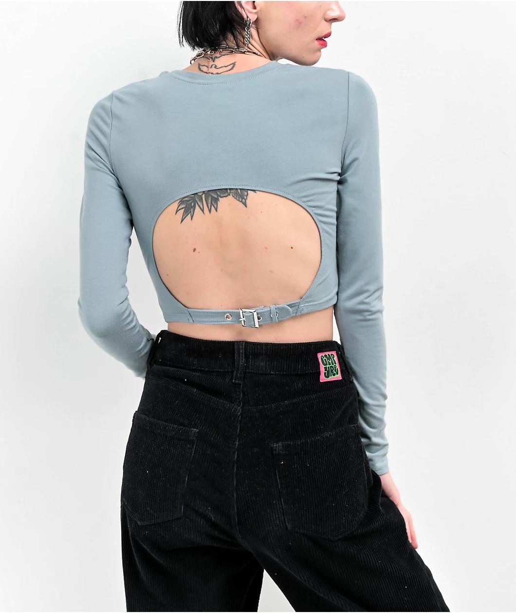 Zine Havanna Lead Buckle Long Sleeve Crop T-Shirt Product Image