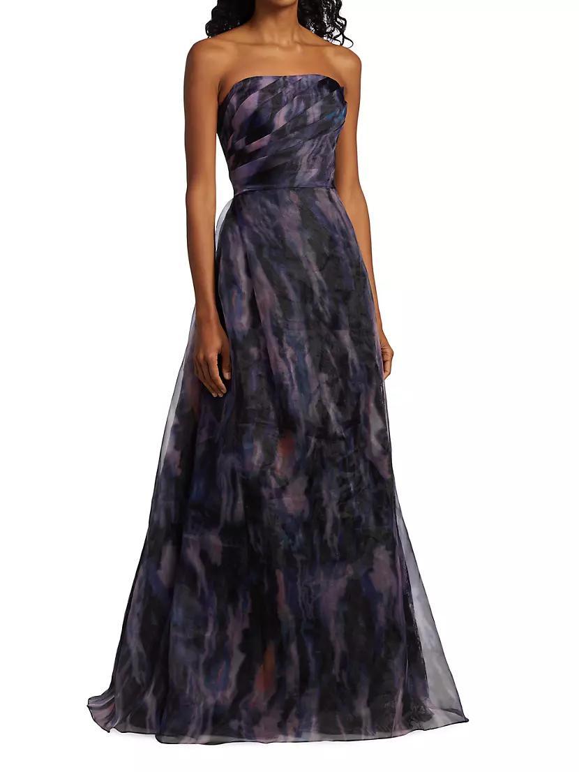 Womens Printed Organza Strapless Gown Product Image