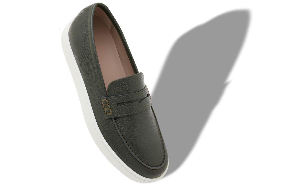 ELLIS Dark Green Calf Leather Slip-On Loafers Product Image