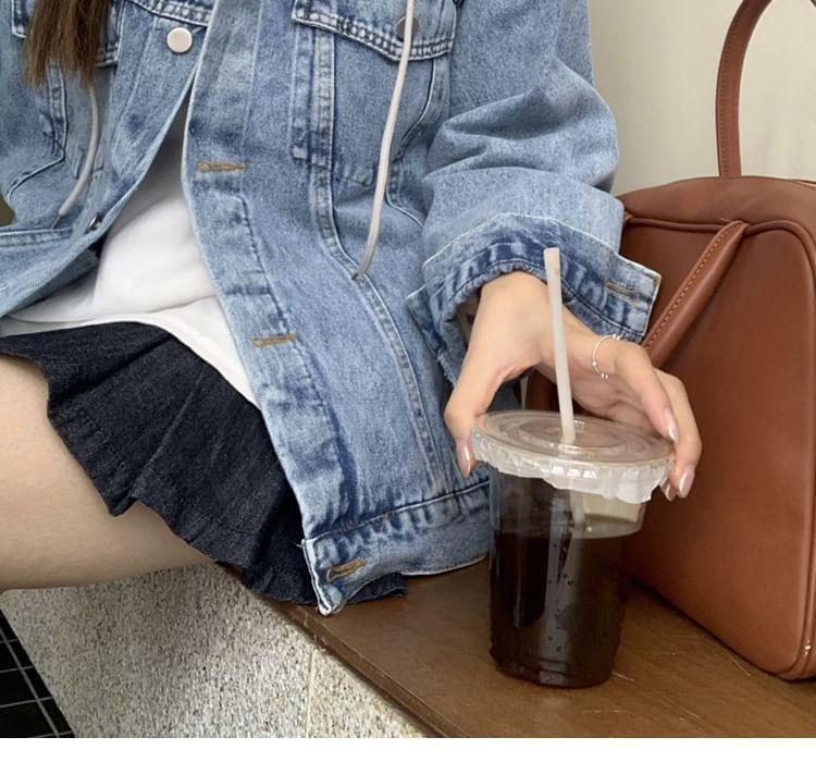 Detachable Hood Washed Denim Jacket Product Image