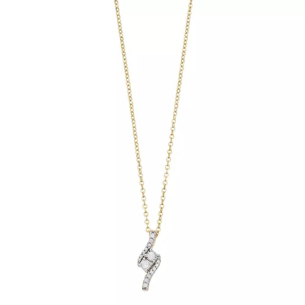 Sterling Silver 1/4 Carat T.W. Diamond 2-Stone Pendant, Women's, Gold Tone Product Image