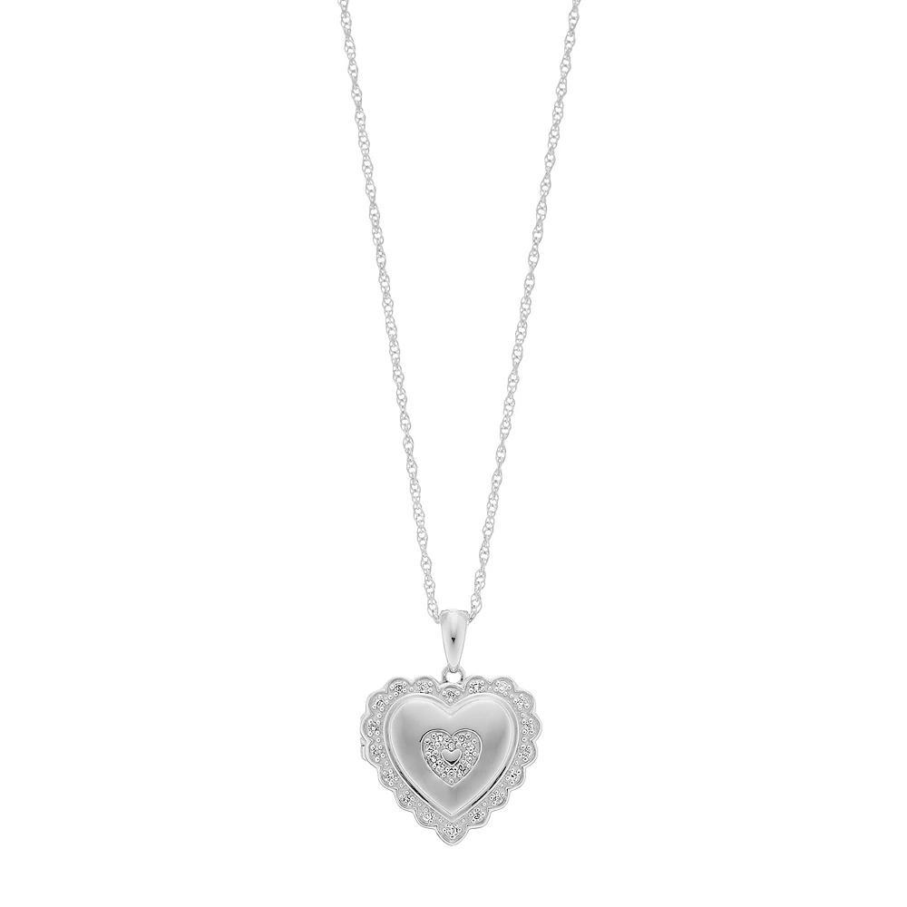 Sterling Silver 1/10 Carat T.W. Diamond Heart Locket Necklace, Women's, Size: 18" Product Image