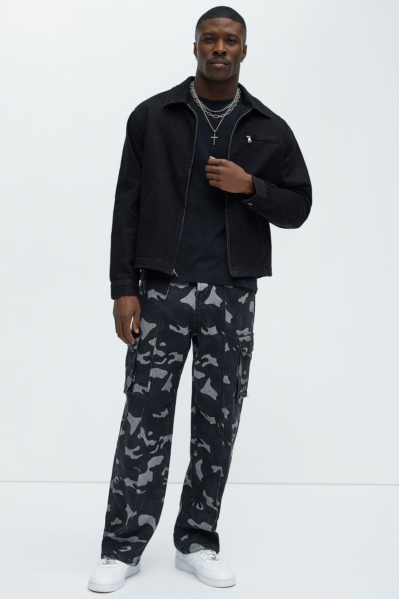 Cargo Camo Baggy Jeans - Black/combo Product Image
