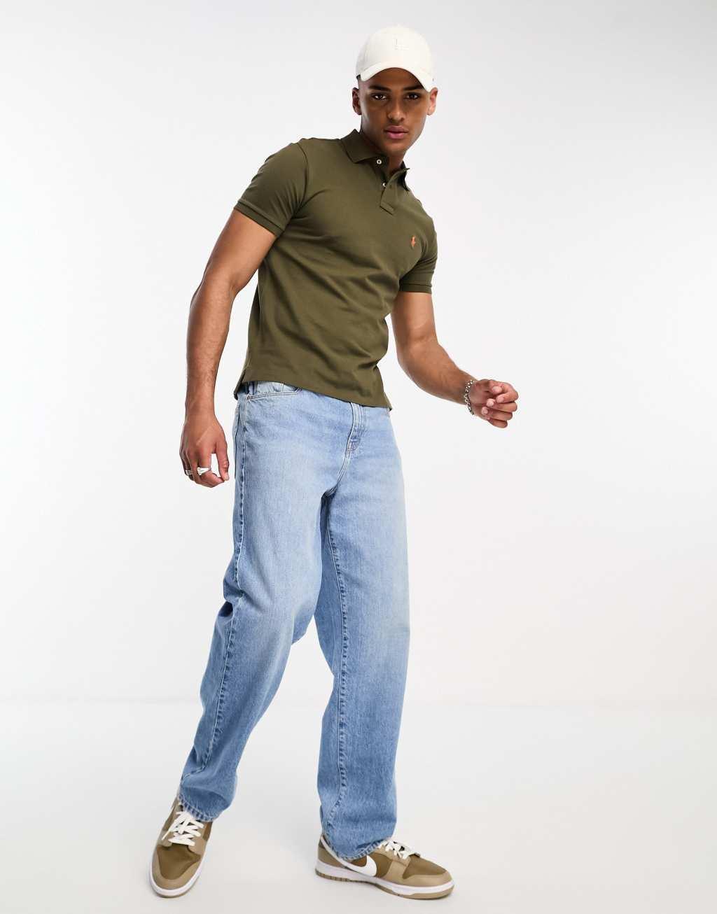 Polo Ralph Lauren icon logo slim fit pique polo shirt in mid green Product Image