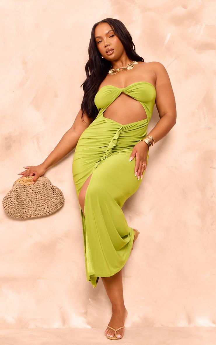 Plus Olive Bandeau Twist Front Bust Maxi Dress Product Image
