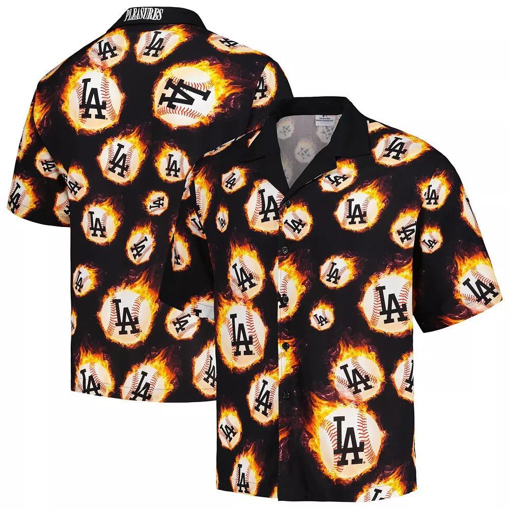 Men's Black Los Angeles Dodgers Flame Fireball Button-Up Shirt, Size: Medium Product Image