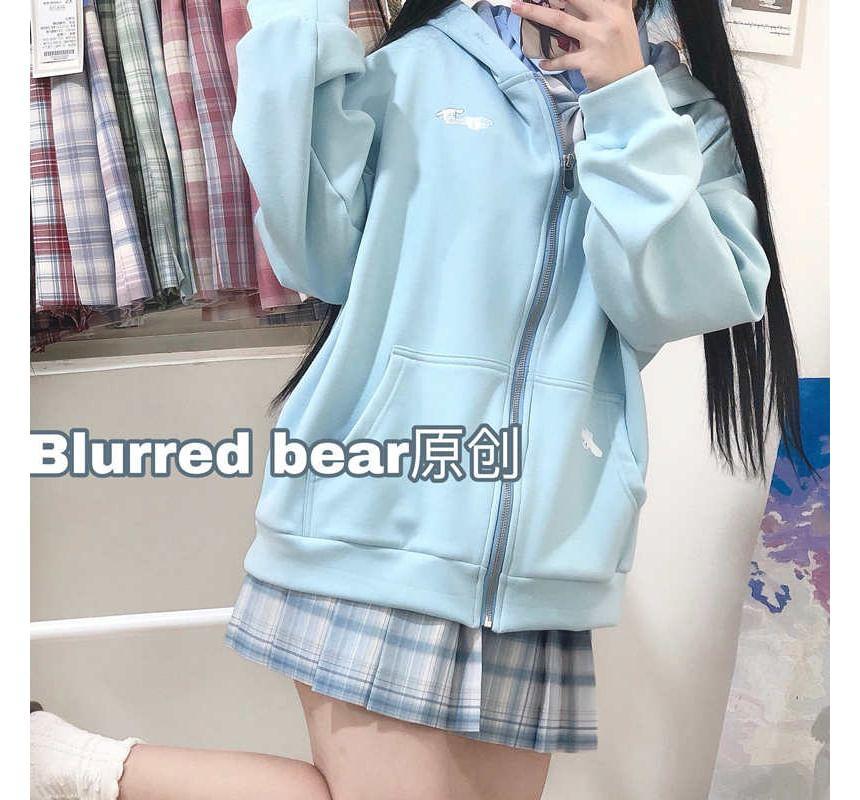 Plain Zip-Up Hoodie Product Image