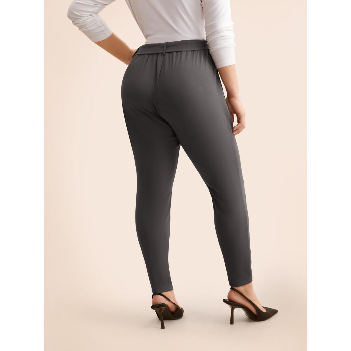 Plus Size Solid Tie Knot Skinny Pants Women DimGray Elegant Skinny Mid Rise Everyday Pants BloomChic 18-20/2X Product Image