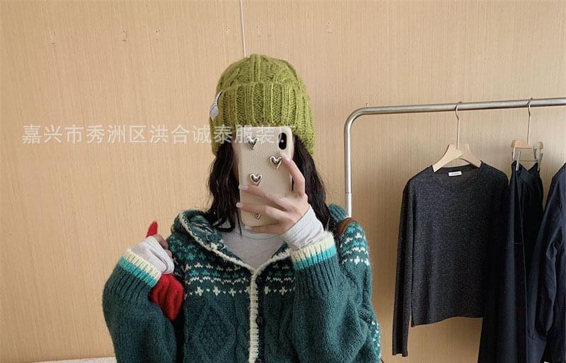 Contrast Trim Jacquard Hooded Cardigan Product Image