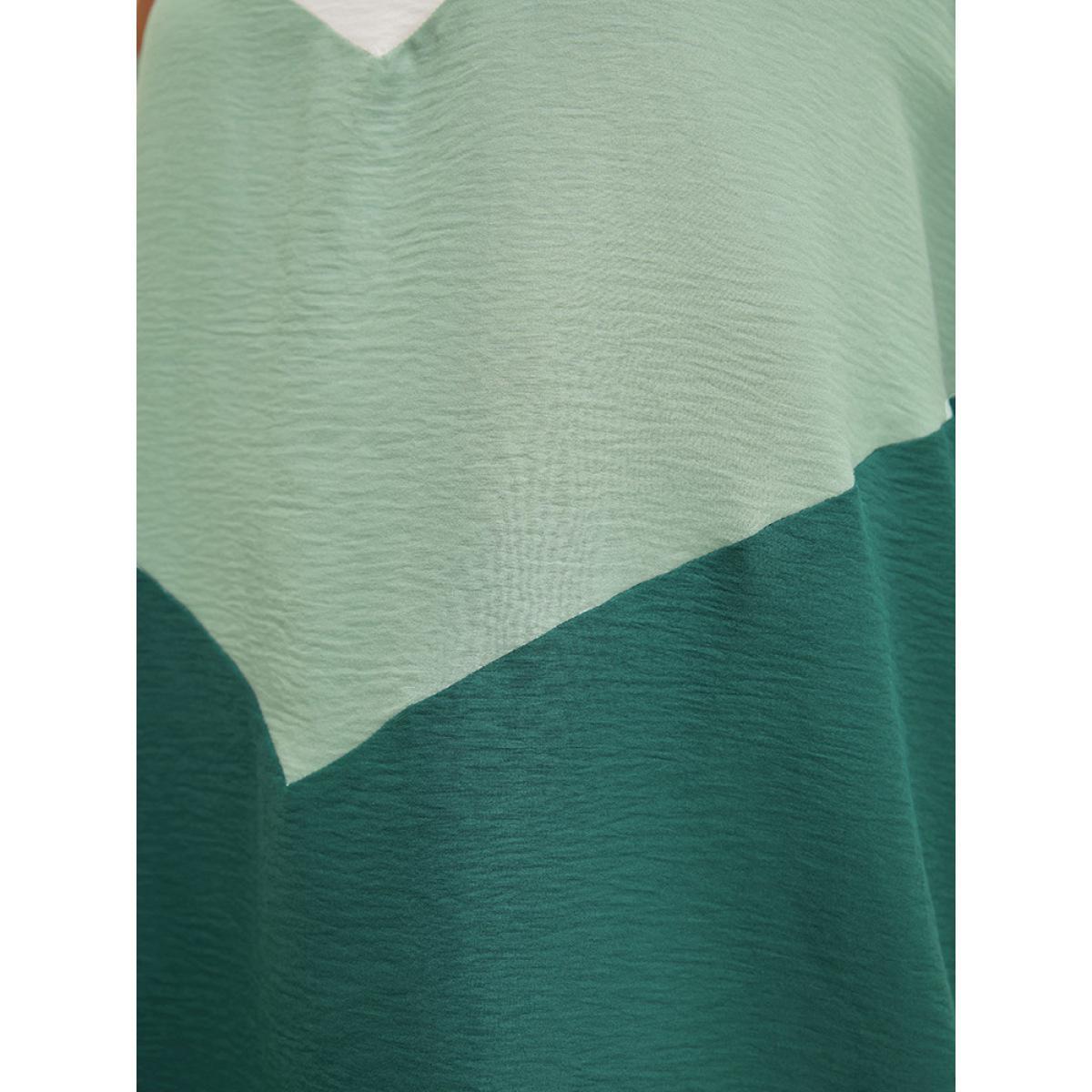Plus Size Mint Color Block Contrast Trim Cold Shoulder Blouse Women Vacation Elbow-length sleeve Cold Shoulder Dailywear Blouses BloomChic 28/5X Product Image