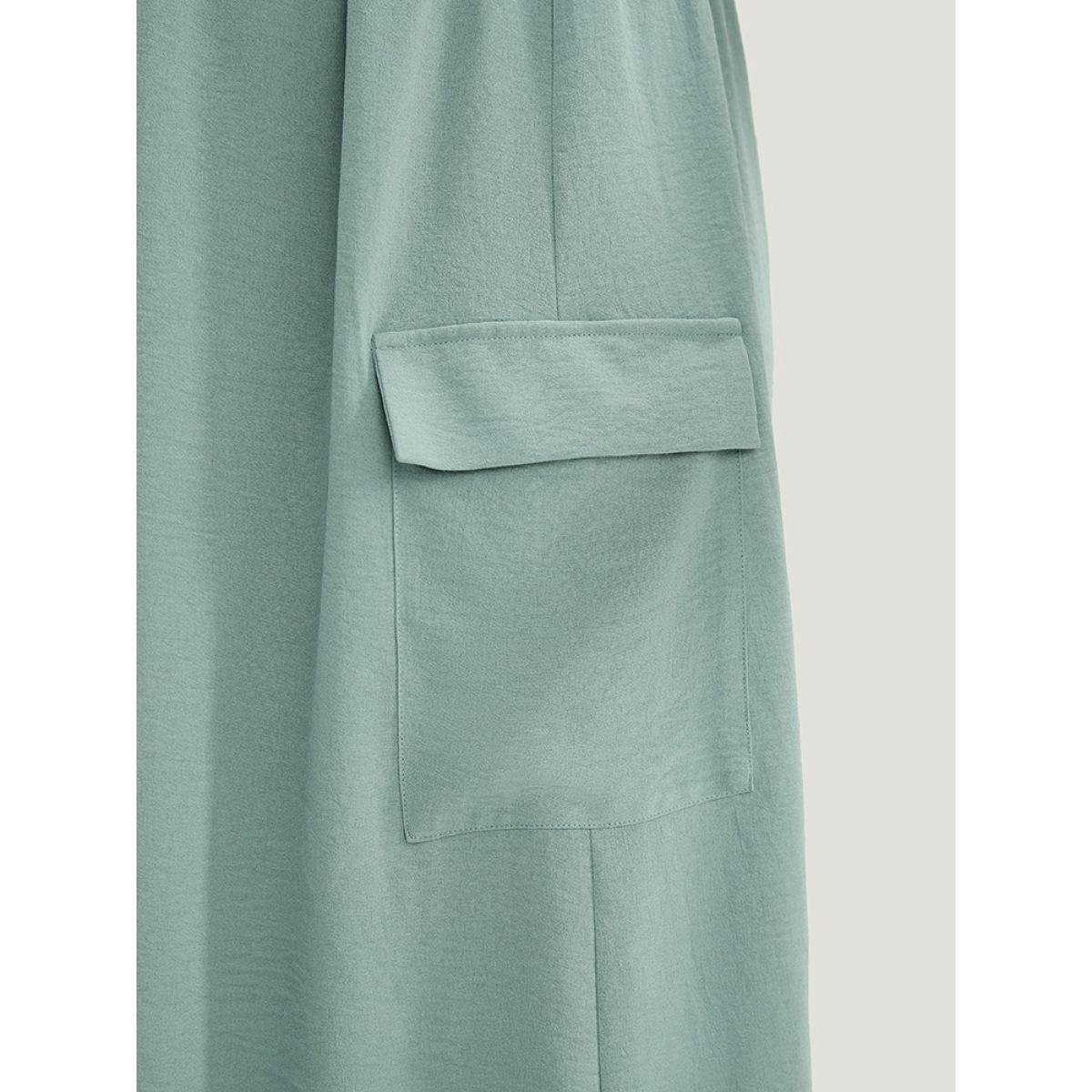 Plus Size Plain Drawstring Elastic Waist Split Flap Pocket Skirt Women Emerald Casual Dailywear Shorts BloomChic 22-24/3X Product Image