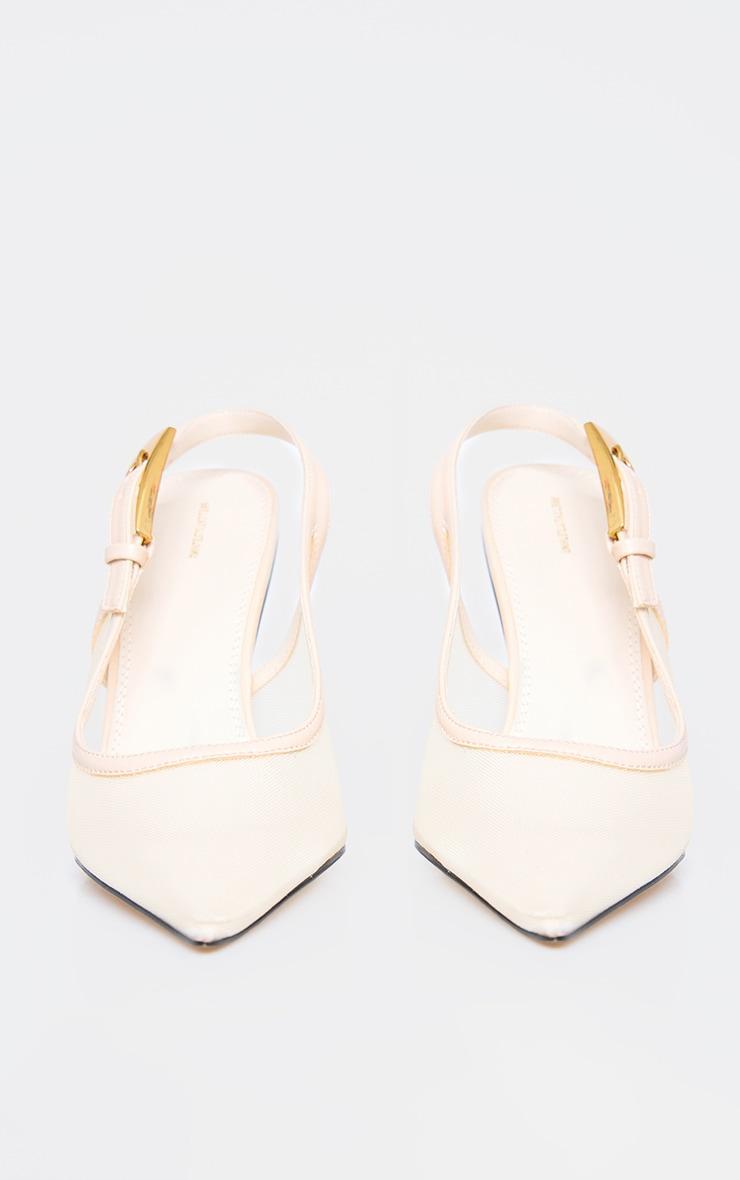 Cream Mesh Gold Buckle Point Toe Court Heels Product Image