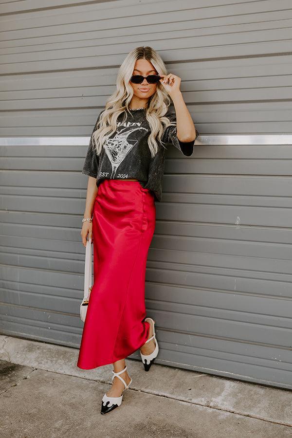 The Cristy High Waist Satin Midi Skirt Product Image