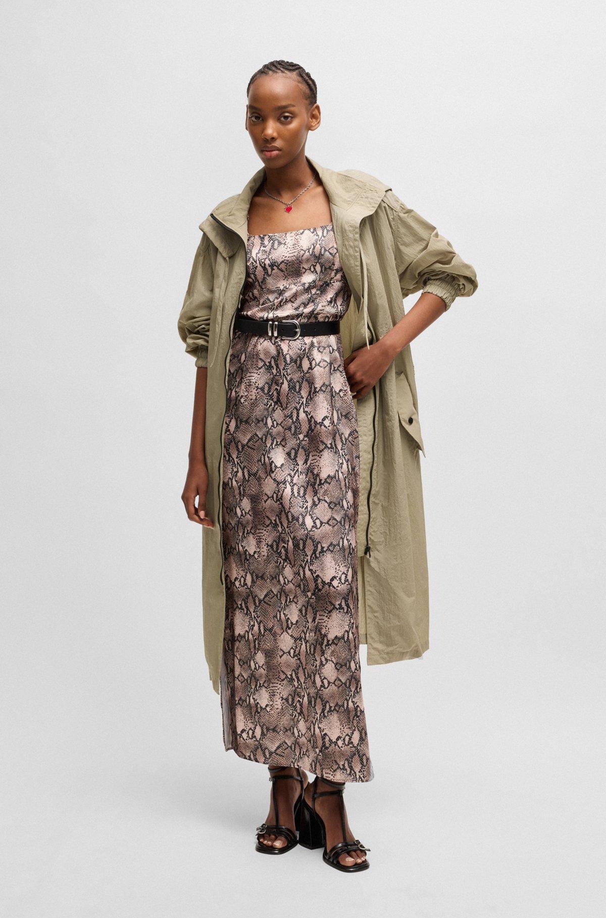 HUGO - Long-length belted parka jacket in seersucker fabric - Light Beige Product Image