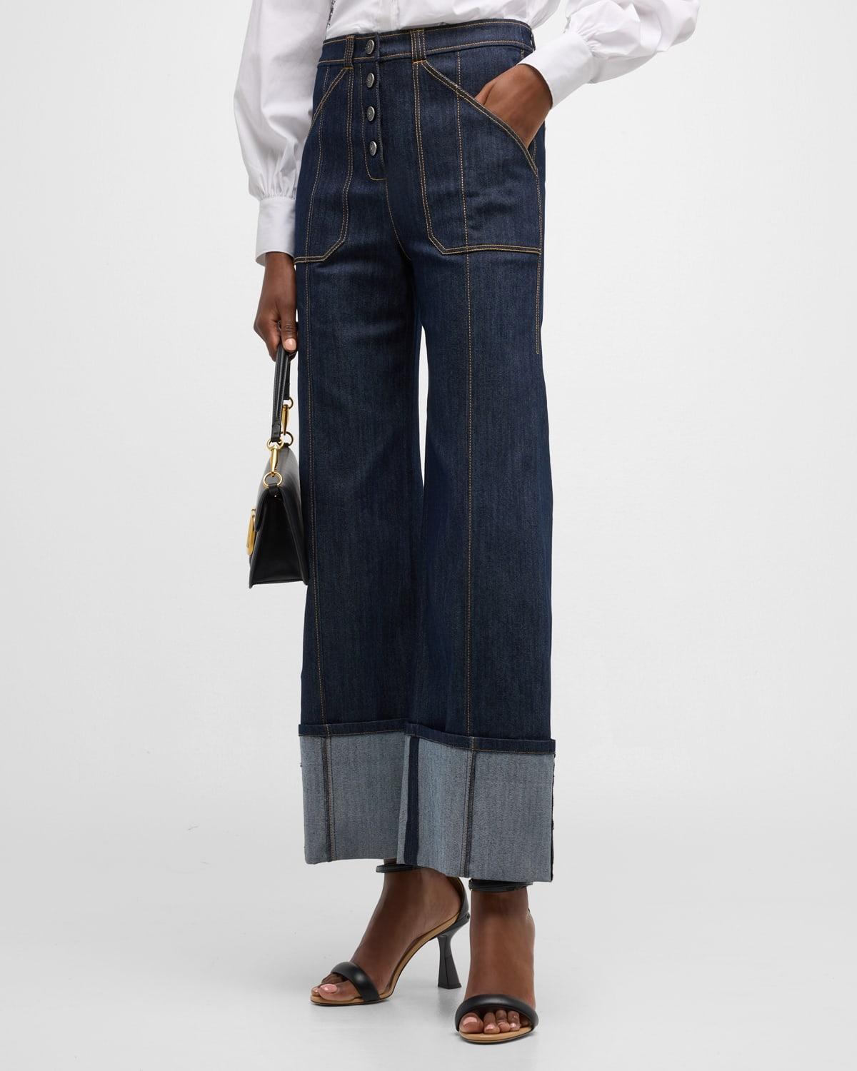 Benji Cuffed Ankle Topstitched Denim Pants Product Image