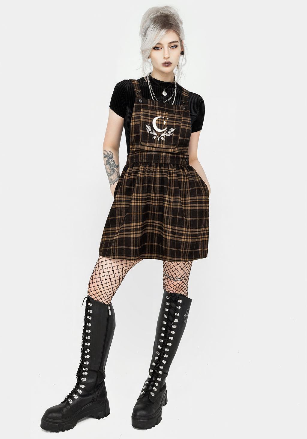 Artume Embroidered Check Mini Pinafore Dress Product Image