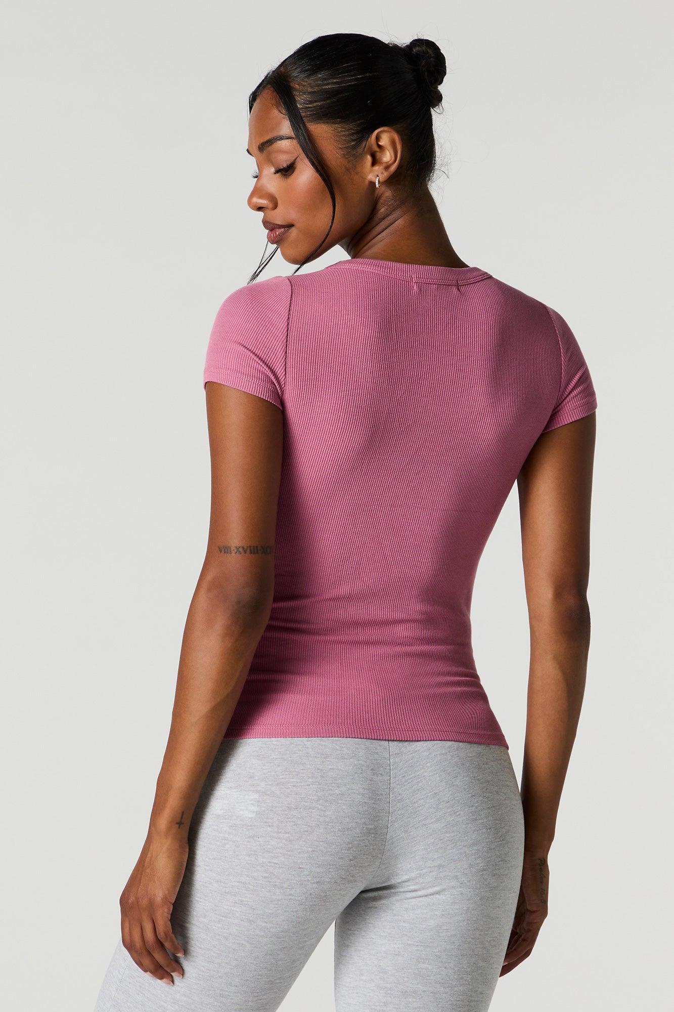 Ribbed Scoop Neck T-Shirt Female Product Image