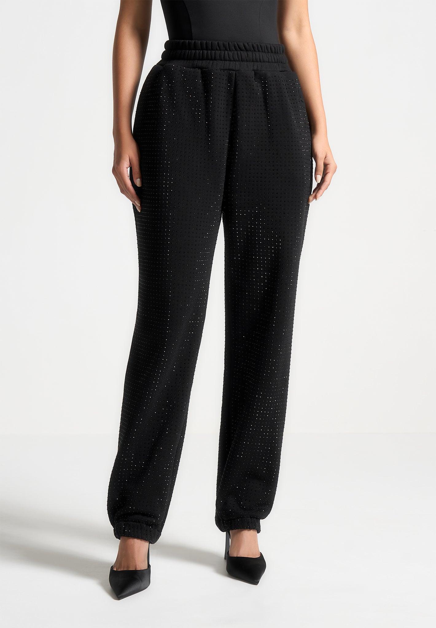 Cuffed Rhinestone Joggers - Black Female Product Image