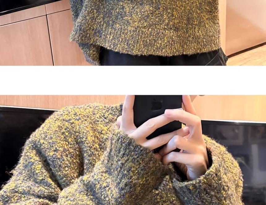 Notch Neck Plain Oversized Sweater Product Image