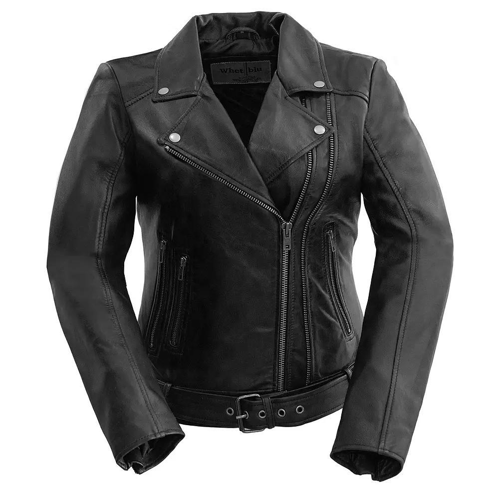 Women's Whet Blu Chloe Asymmetrical Leather Jacket, Size: 4XL, Black Product Image
