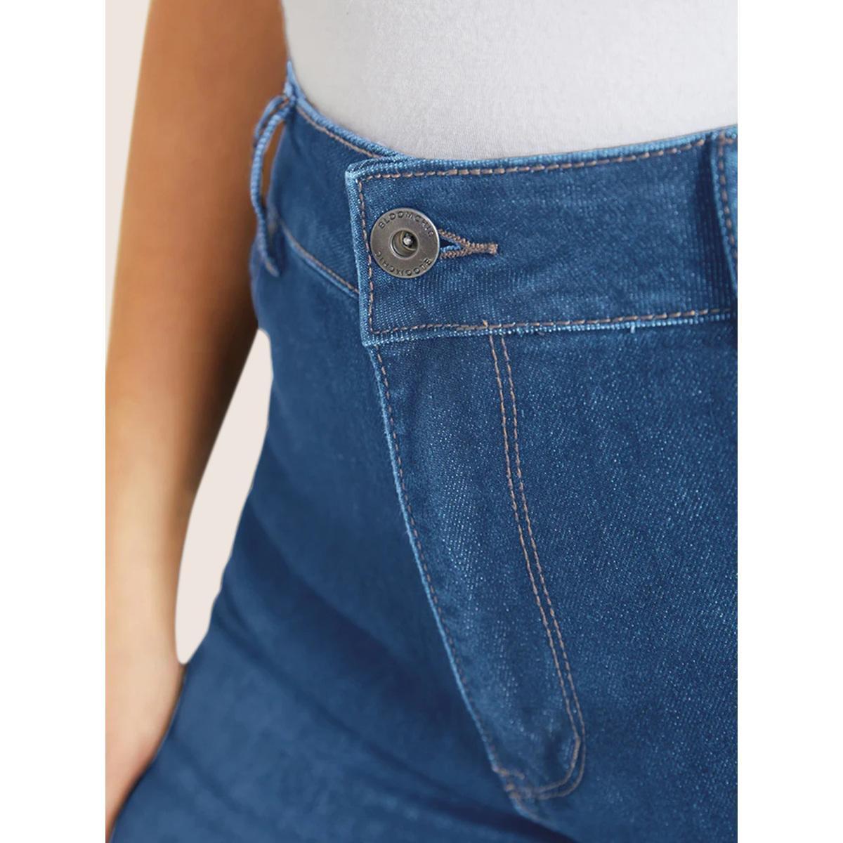 Plus Size Very Stretchy High Rise Dark Wash Cropped Jeans Women Blue Casual Plain High stretch Slanted pocket Jeans BloomChic 14/1X Product Image