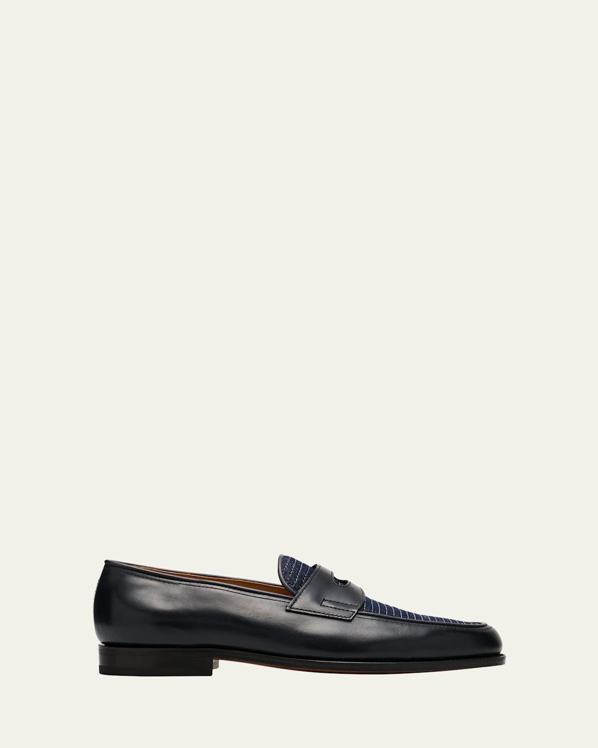 Mens Lopez Denim and Leather Penny Loafers Product Image