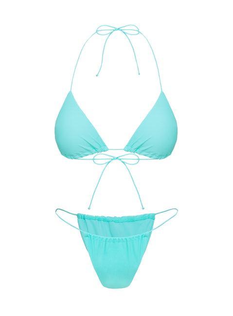 Selbie String Ruched Bikini Bottom White / Blue Product Image