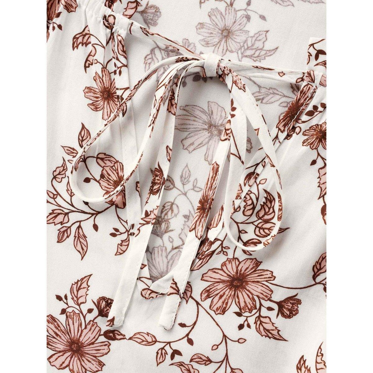 Plus Size Multicolor Floral Tie Knot Ruffle Trim Blouse Women Elegant Long Sleeve V-neck Everyday Blouses BloomChic 26/4X Product Image