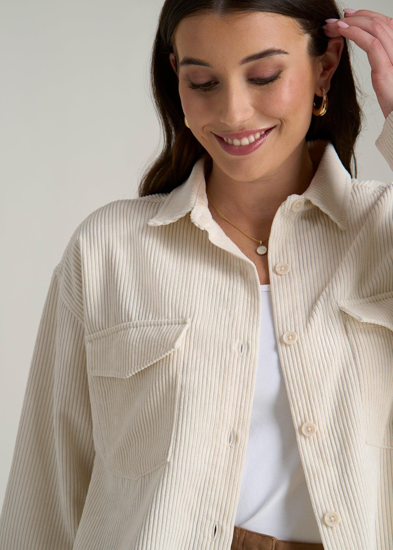 Corduroy Button Shirt for Tall Women in White Alyssum Product Image