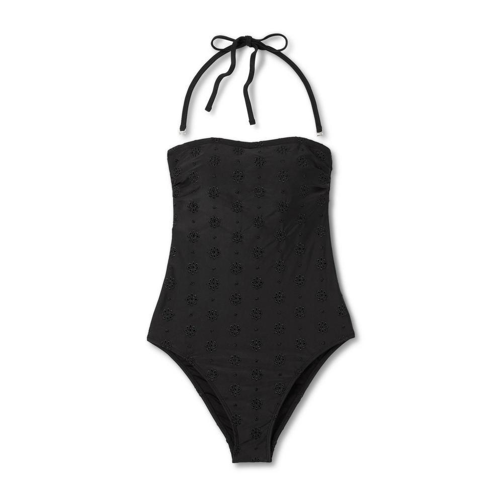 Womens Eyelet Bandeau High Leg Cheeky One Piece Swimsuit - Shade & Shore Black XL Product Image