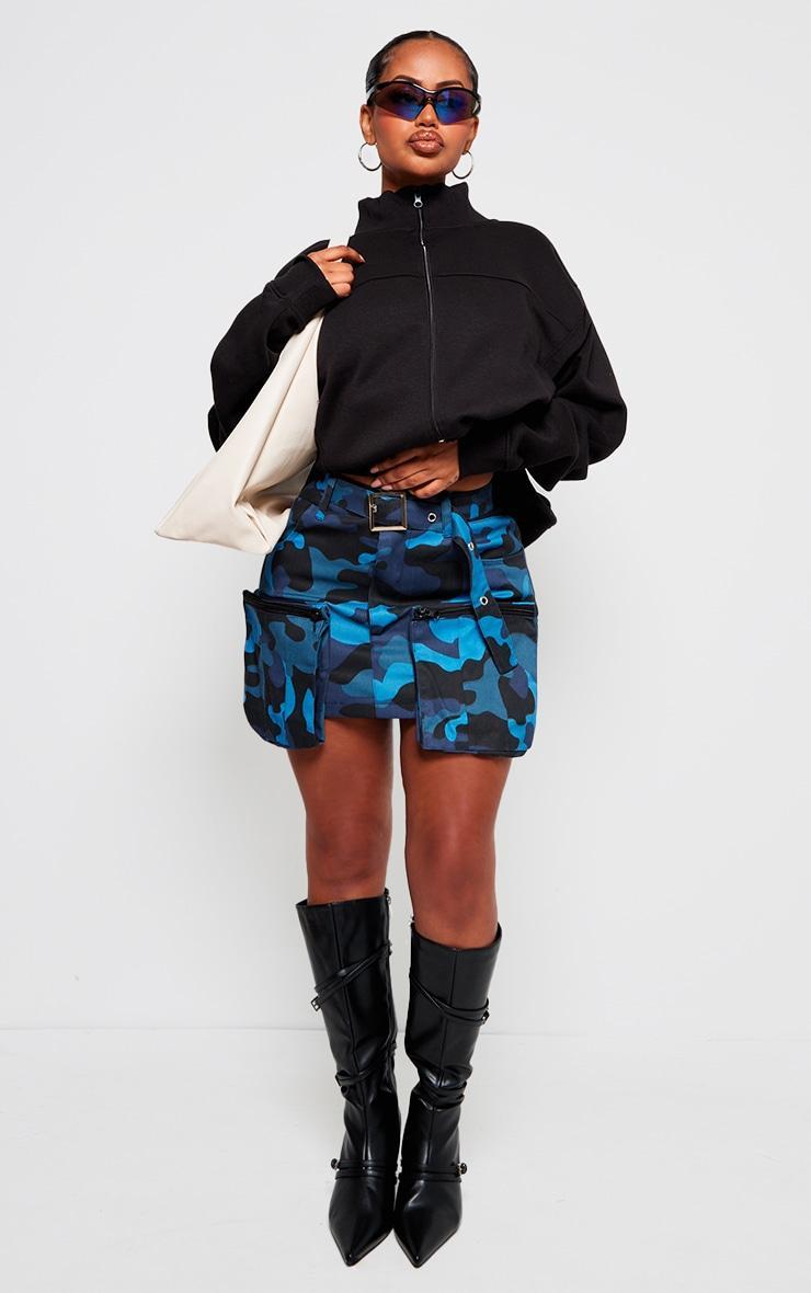 Shape Blue Camo Print Pocket Detail Mini Skirt Product Image