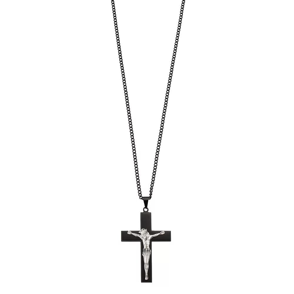 Kristen Kesho Stainless Steel Black Plated Cross Pendant Necklace, Men's, Size: 24" Product Image