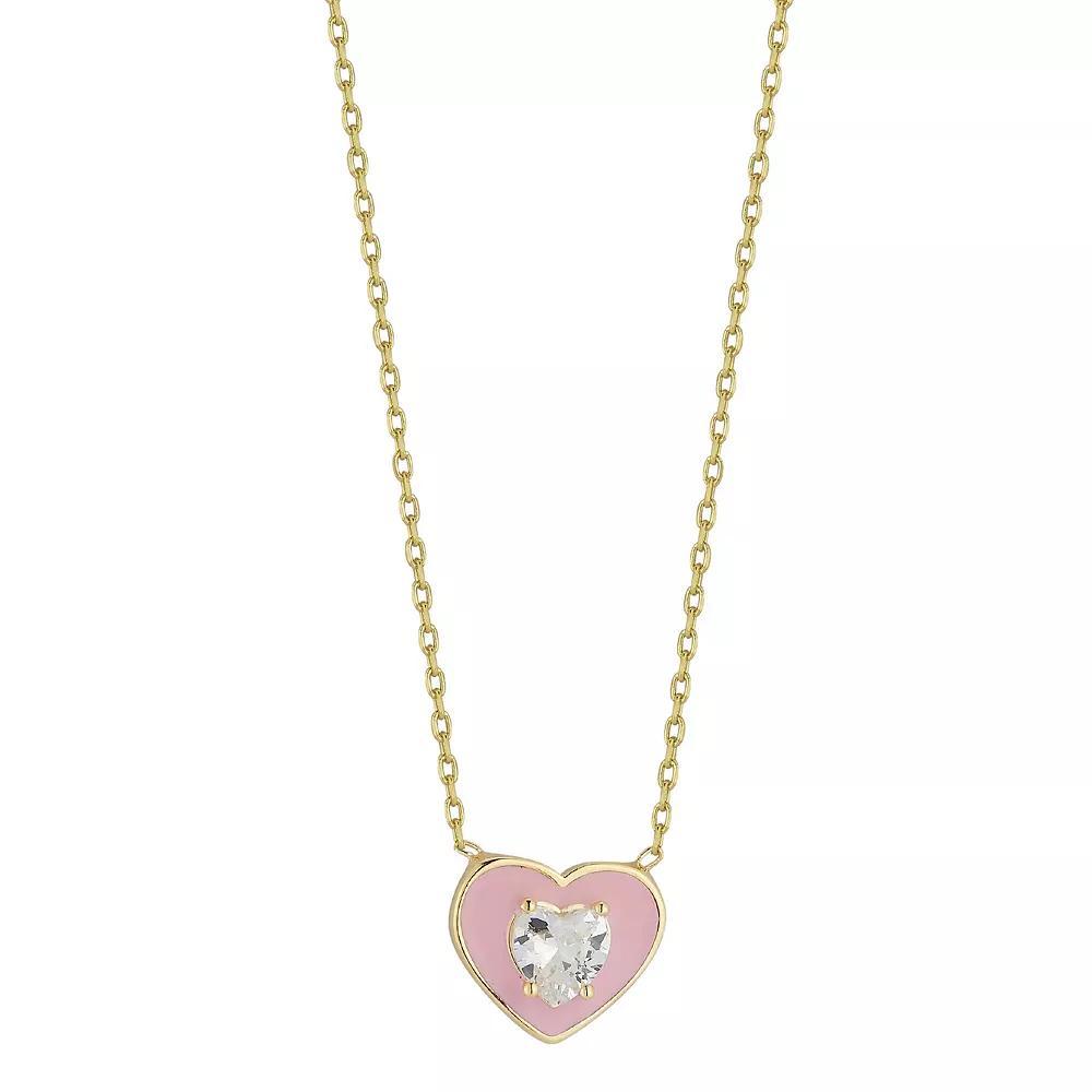 Sunkissed Sterling Cubic Zirconia Heart Pendant Necklace, Women's, Size: 18", Gold Tone Pink Product Image