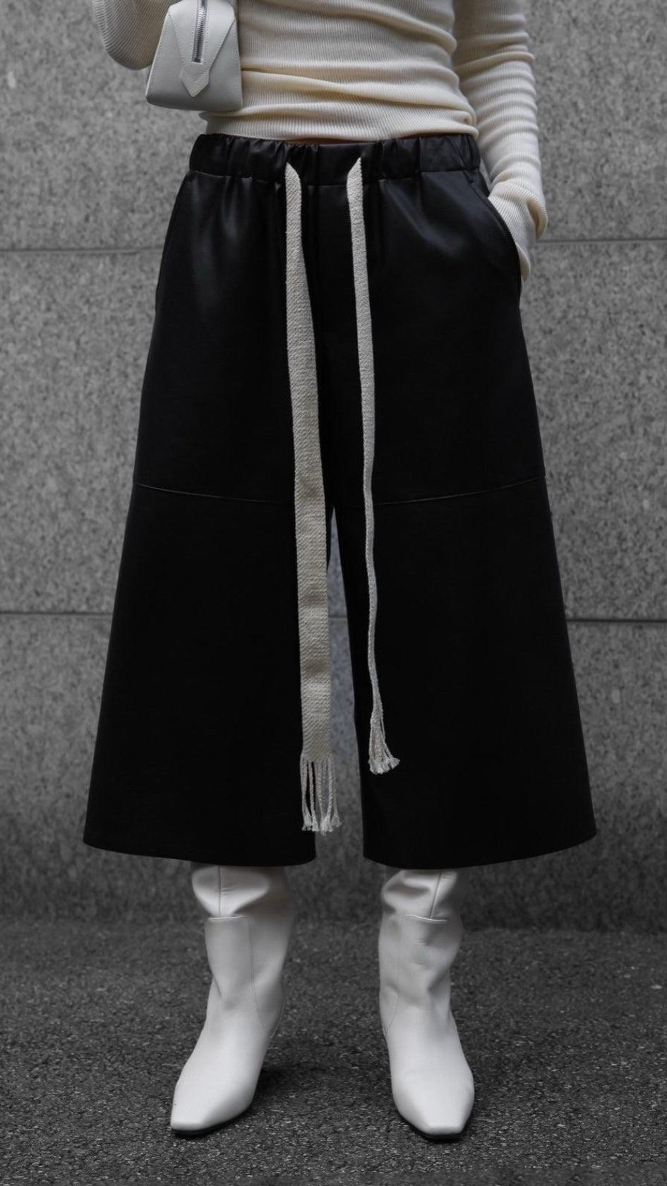 Azilia Vegan Leather Wide Leg Cropped Pants Product Image