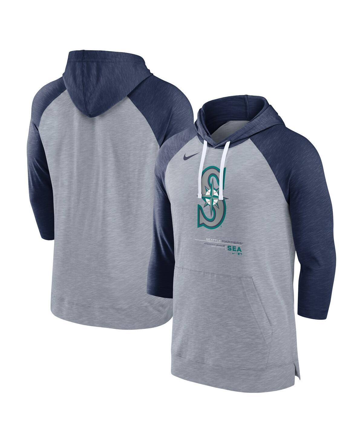 Mens Nike Heather Gray/Heather Navy Houston Astros Baseball Raglan 3/4-Sleeve Pullover Hoodie Product Image
