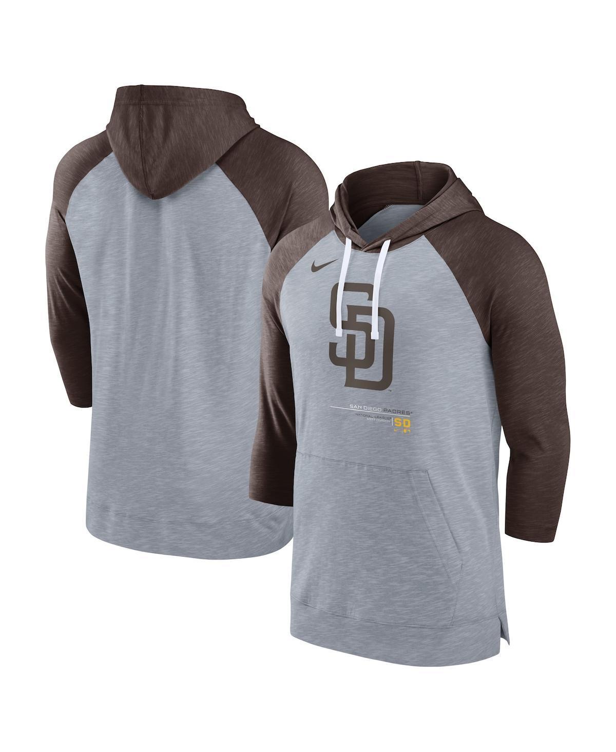 Mens Nike Heather Gray/Heather Navy Houston Astros Baseball Raglan 3/4-Sleeve Pullover Hoodie Product Image