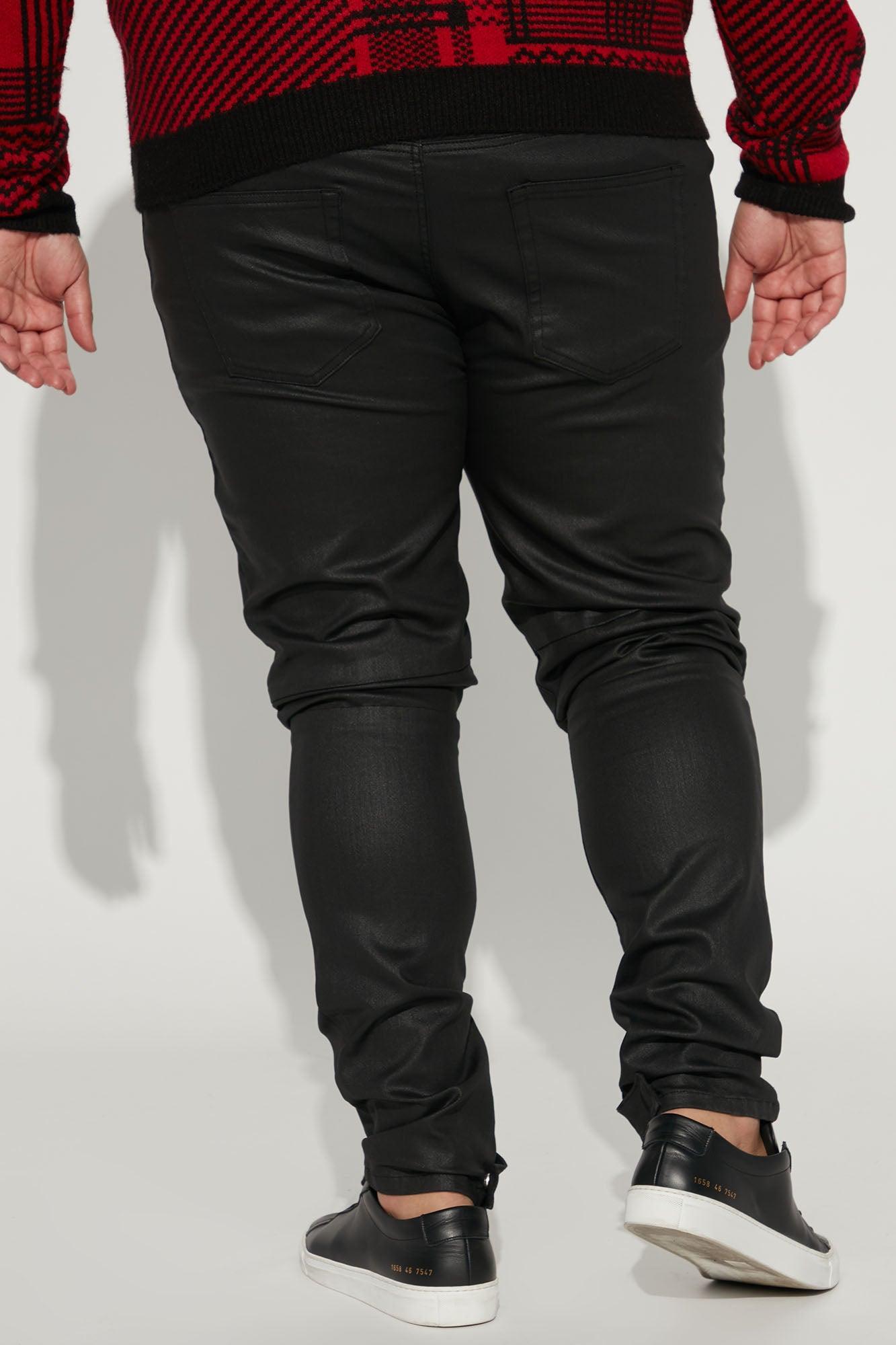 On The Line Waxed Stacked Skinny Jeans - Black Product Image