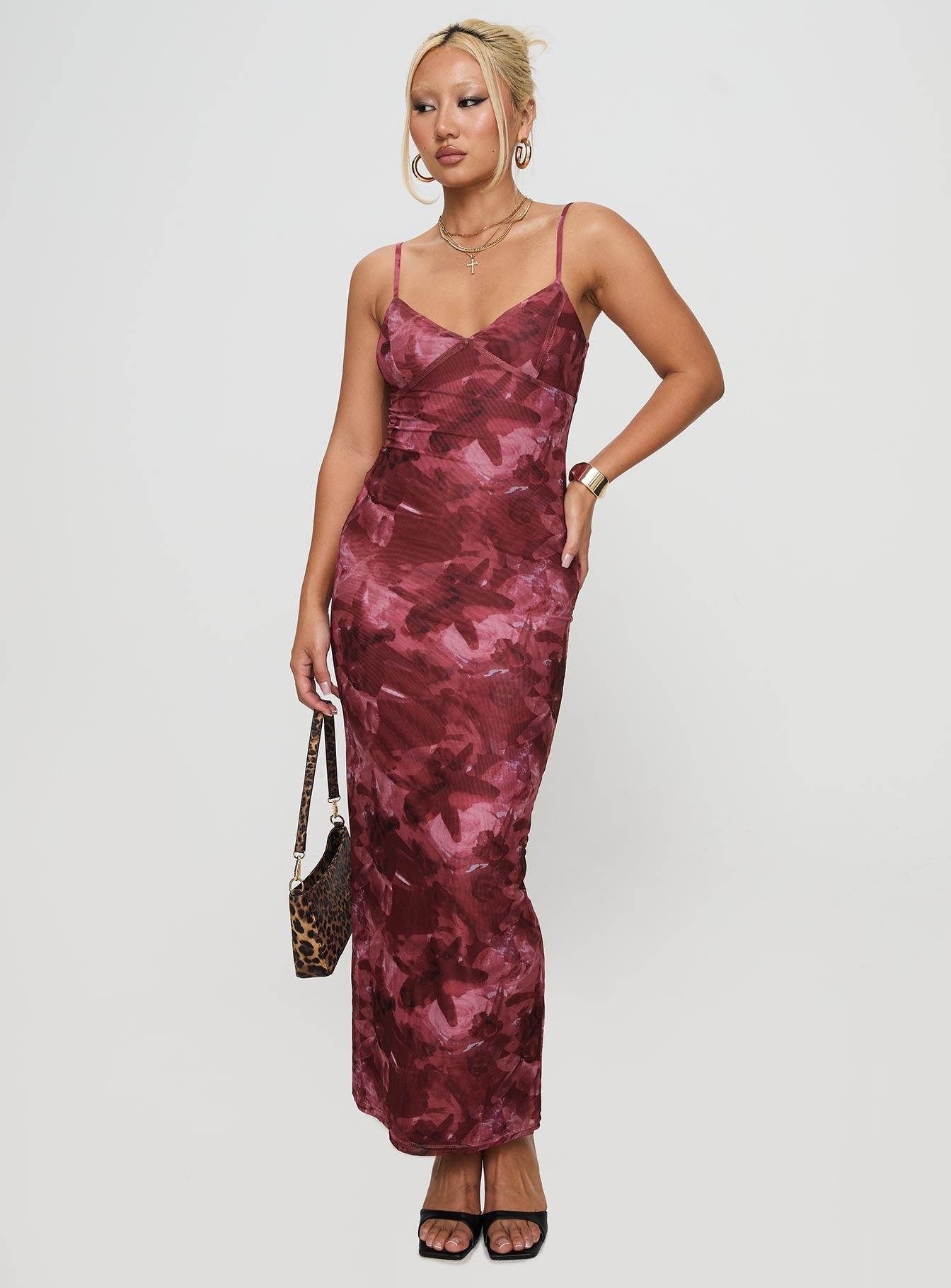 Hathaway Maxi Dress Burgundy Floral Product Image