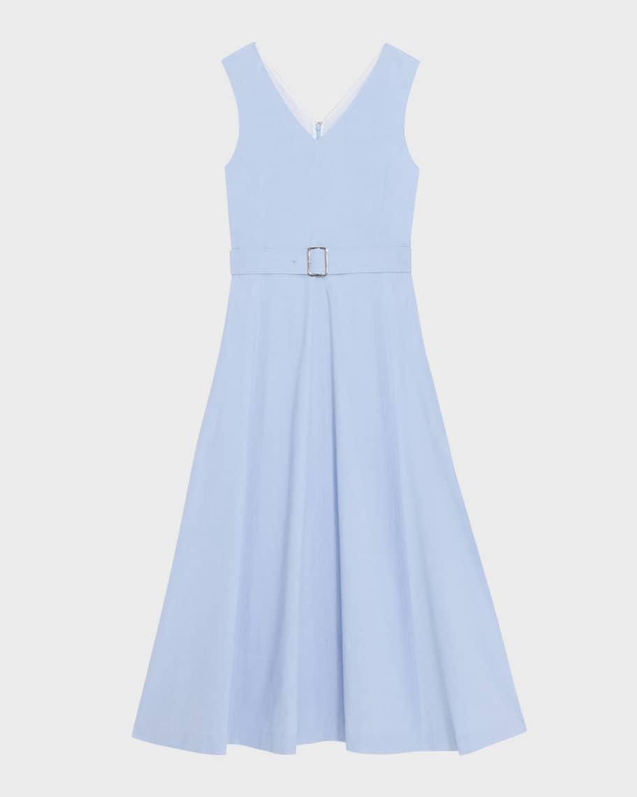 V-Neck Sleeveless Belted Midi Dress Product Image