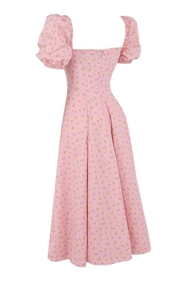 Tallulah Pink Floral Puff Sleeve Midi Dress Product Image