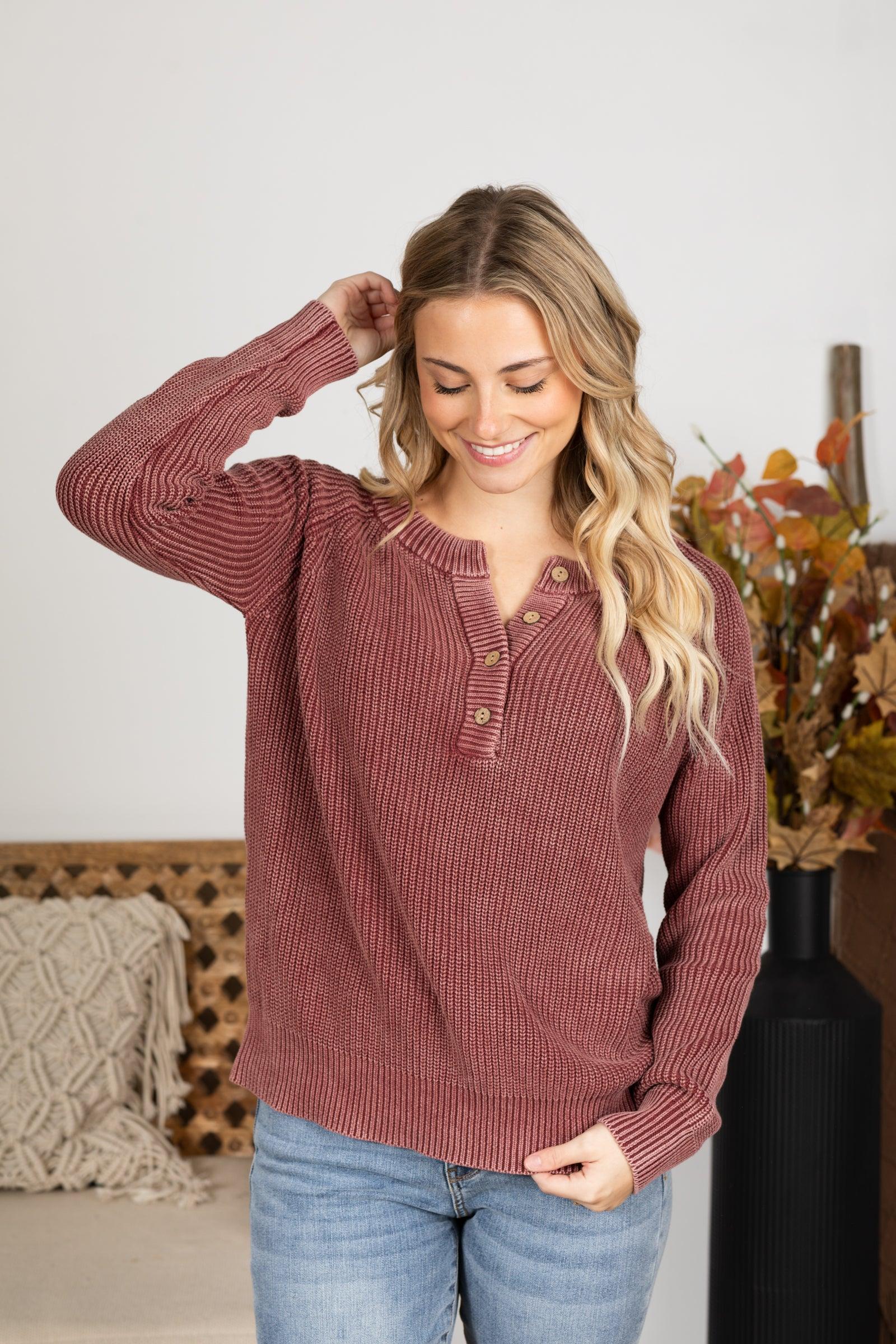 Mineral Washed Henley Sweater Product Image