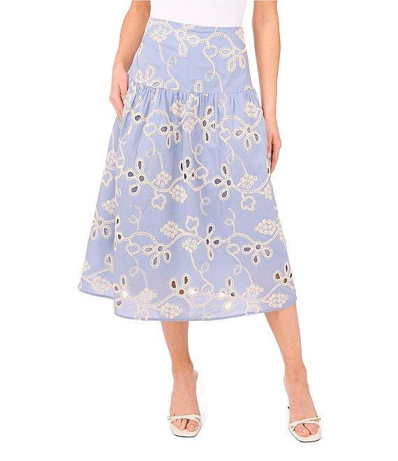 CeCe Flouncy Floral Embroidered Midi Skirt Product Image