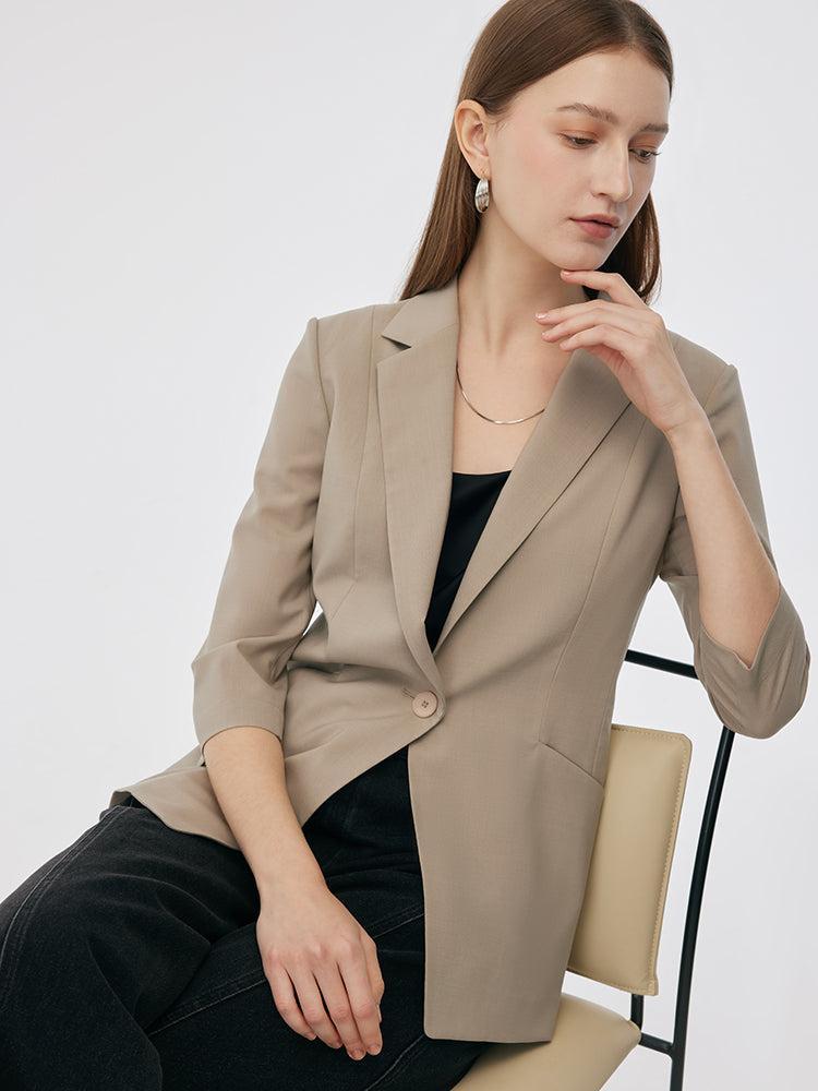 Machine Washable Wool Blend Women One Button Blazer Product Image