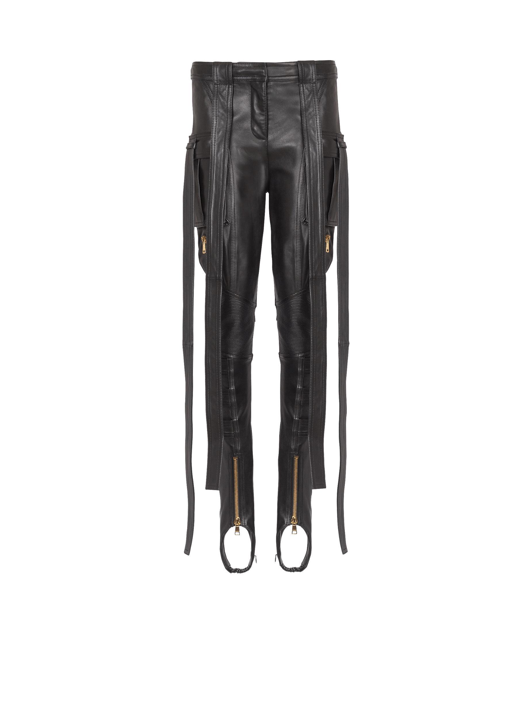 Leather cargo trousers with straps Product Image