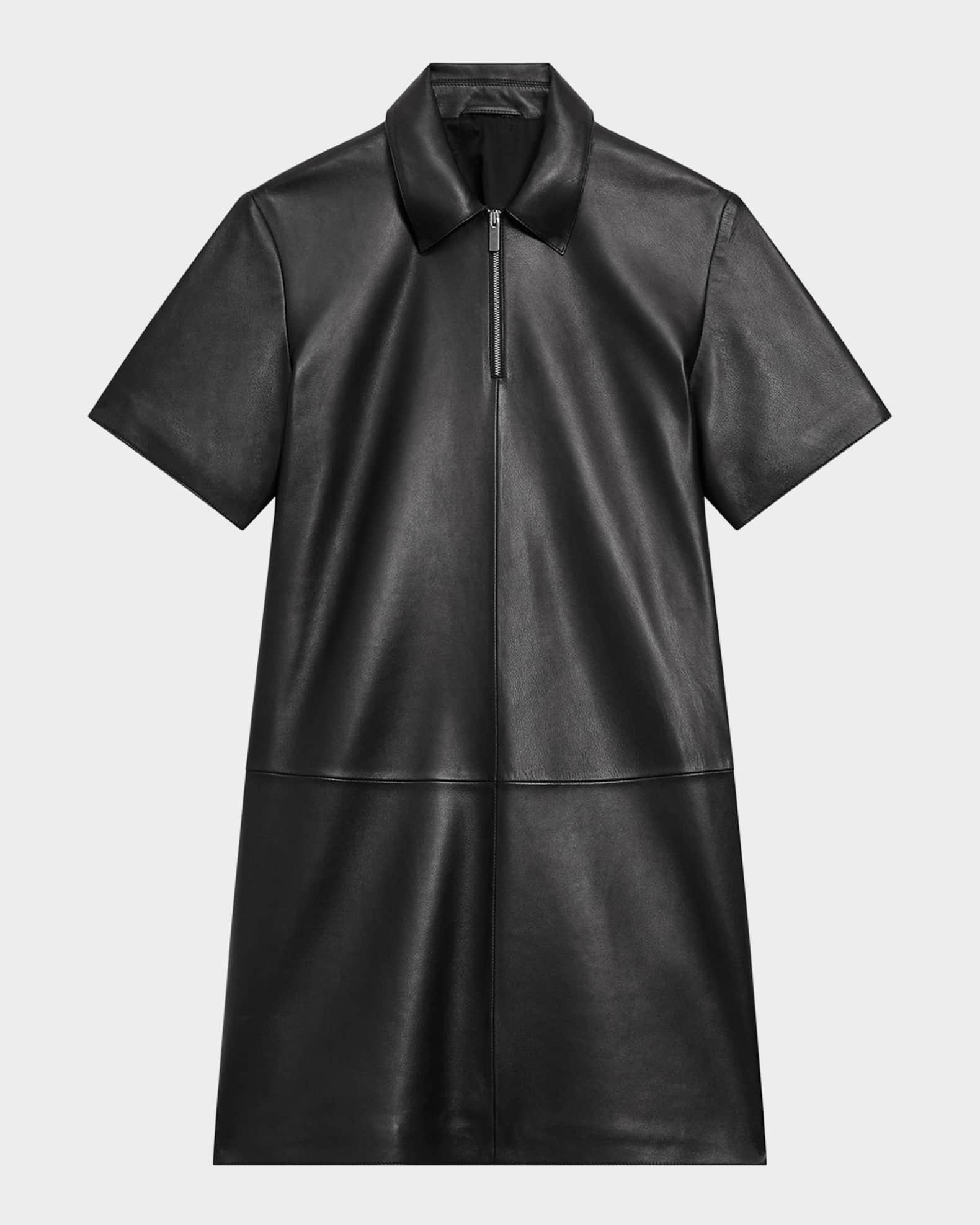 Short-Sleeve Half-Zip Nappa Leather Mini Dress Product Image